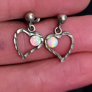 Vintage Signed Opal Drop Heart Earrings